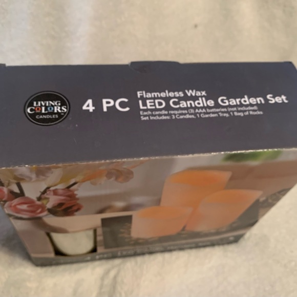 Flameless LED Candle Set. includes 3 candles, garden tray, bag of rocks. - Picture 6 of 7